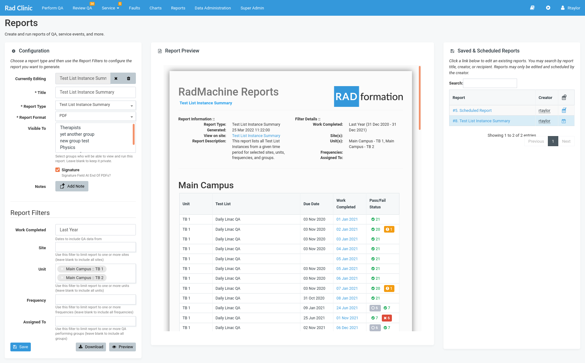 RadMachine-reports